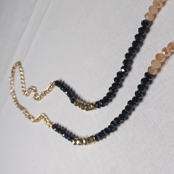 2075 Black Gold and Cream Faceted Bead Necklace - Picture 2 of 3